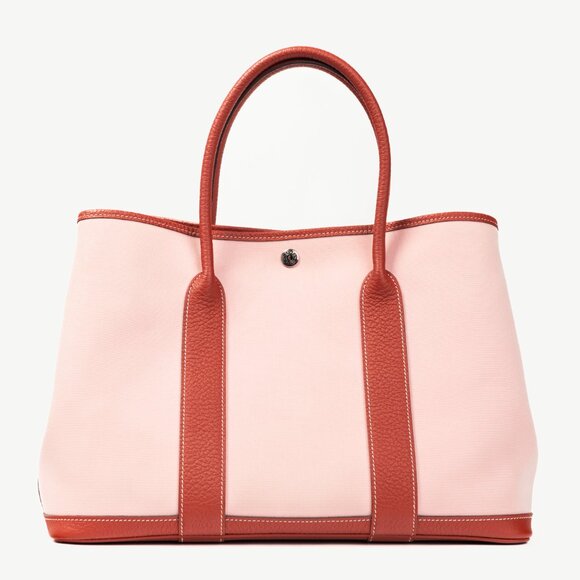 Hermes Garden Party 36 Sakura Toile Militaire, Rouge Duchesse Vache Country Tote - Picture 4 of 12